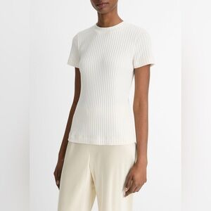 Vince Ribbed Cotton-Blend Top Off White T-Shirt Size Medium